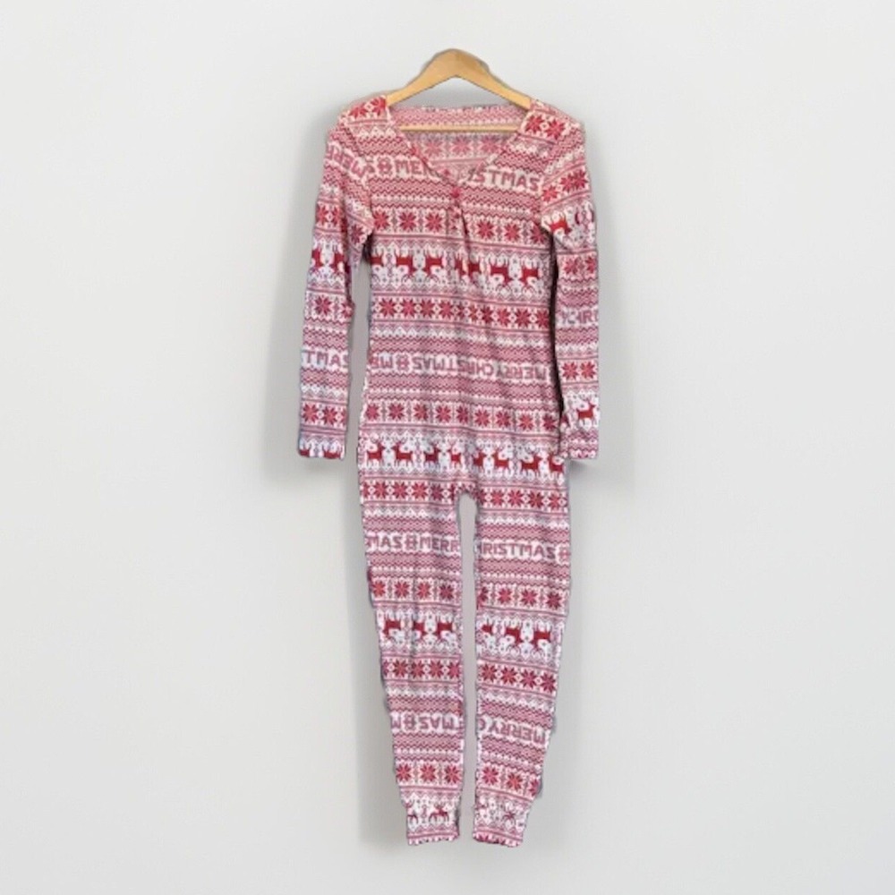 Christmasโ Union Suit Pajamas S/XS Red White Knit Fair Isle Reindeer